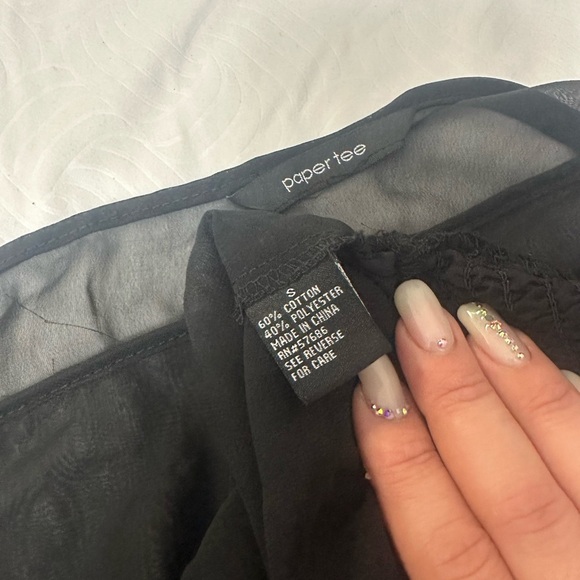 Paper Tee Black Asymmetrical Embellished Blouse - Picture 3 of 6